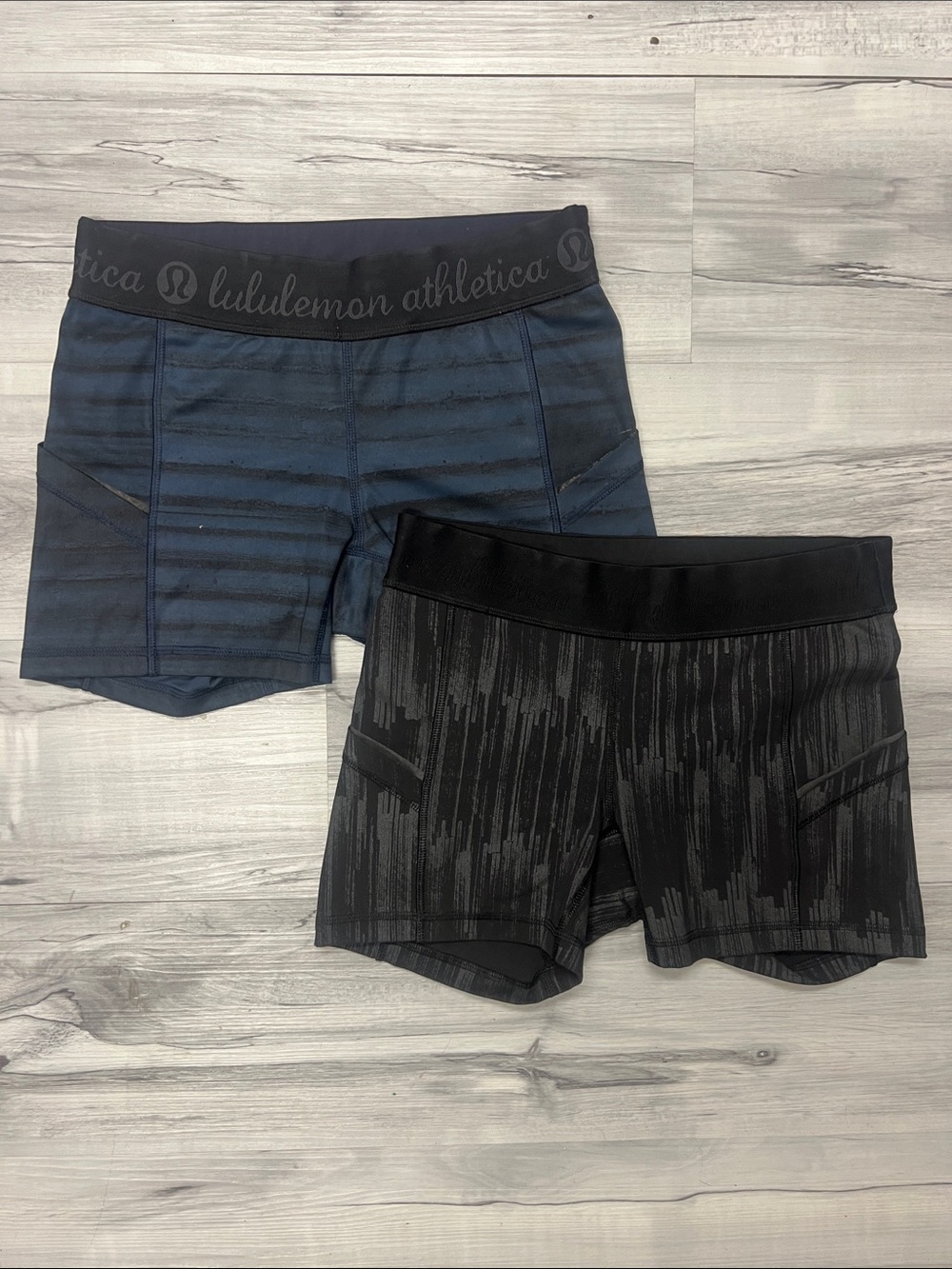 lululemon athletica Navy and Black Striped Athletic Shorts